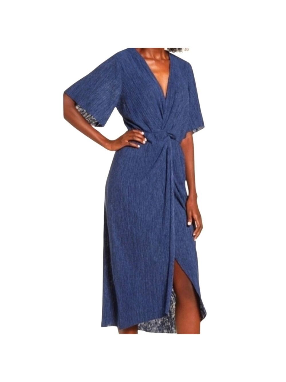 NORDSTROM Navy Crepe Short Sleeve Midi Length Dress Size Small NWT